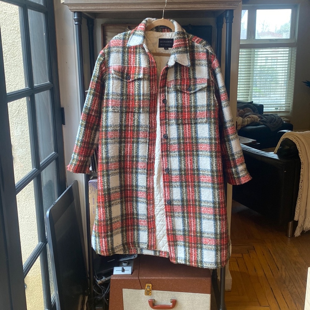 All Saints plaid quilted coat